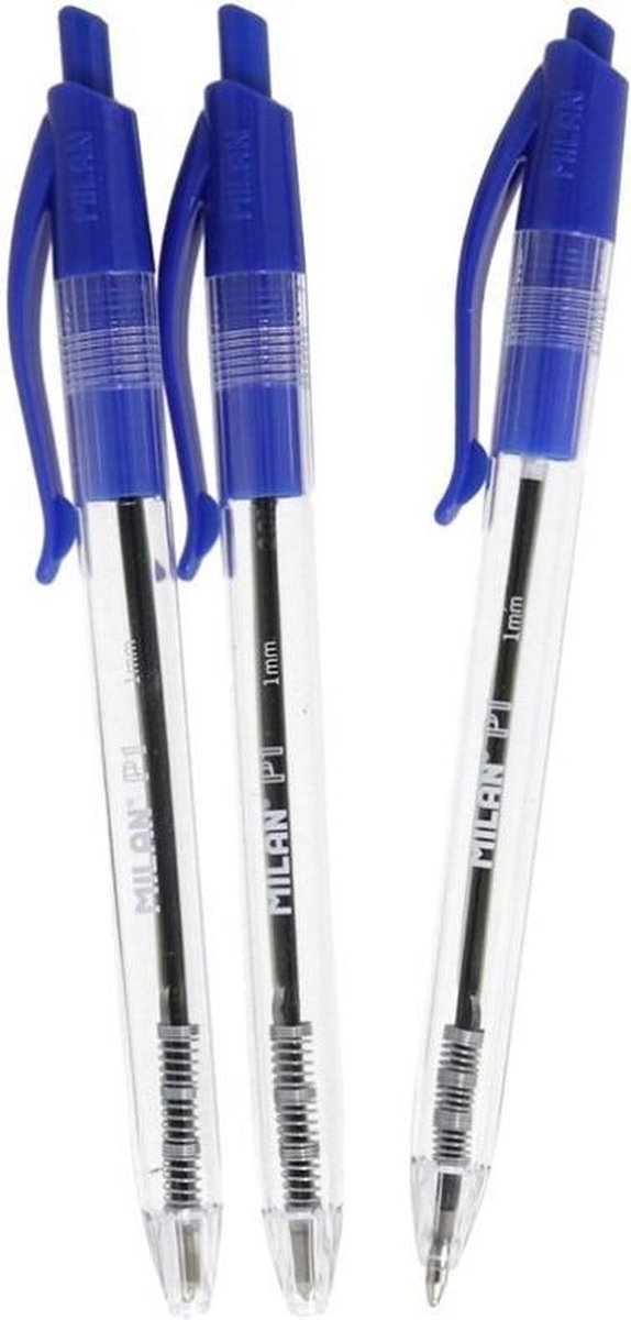 Milan Balpen P1 Met Drukknop 1 Mm Blauw 3 Stuks