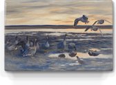 Landende ganzen - Bruno Liljefors - 30 x 19,5 cm - Niet van echt te onderscheiden houten schilderijtje - Mooier dan een schilderij op canvas - Laqueprint.