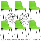 King of Chairs -set van 6- model KoC Daniëlle limegroen met zwart onderstel. Kantinestoel stapelstoel kuipstoel vergaderstoel tuinstoel kantine stapel stoel kantinestoelen stapelst