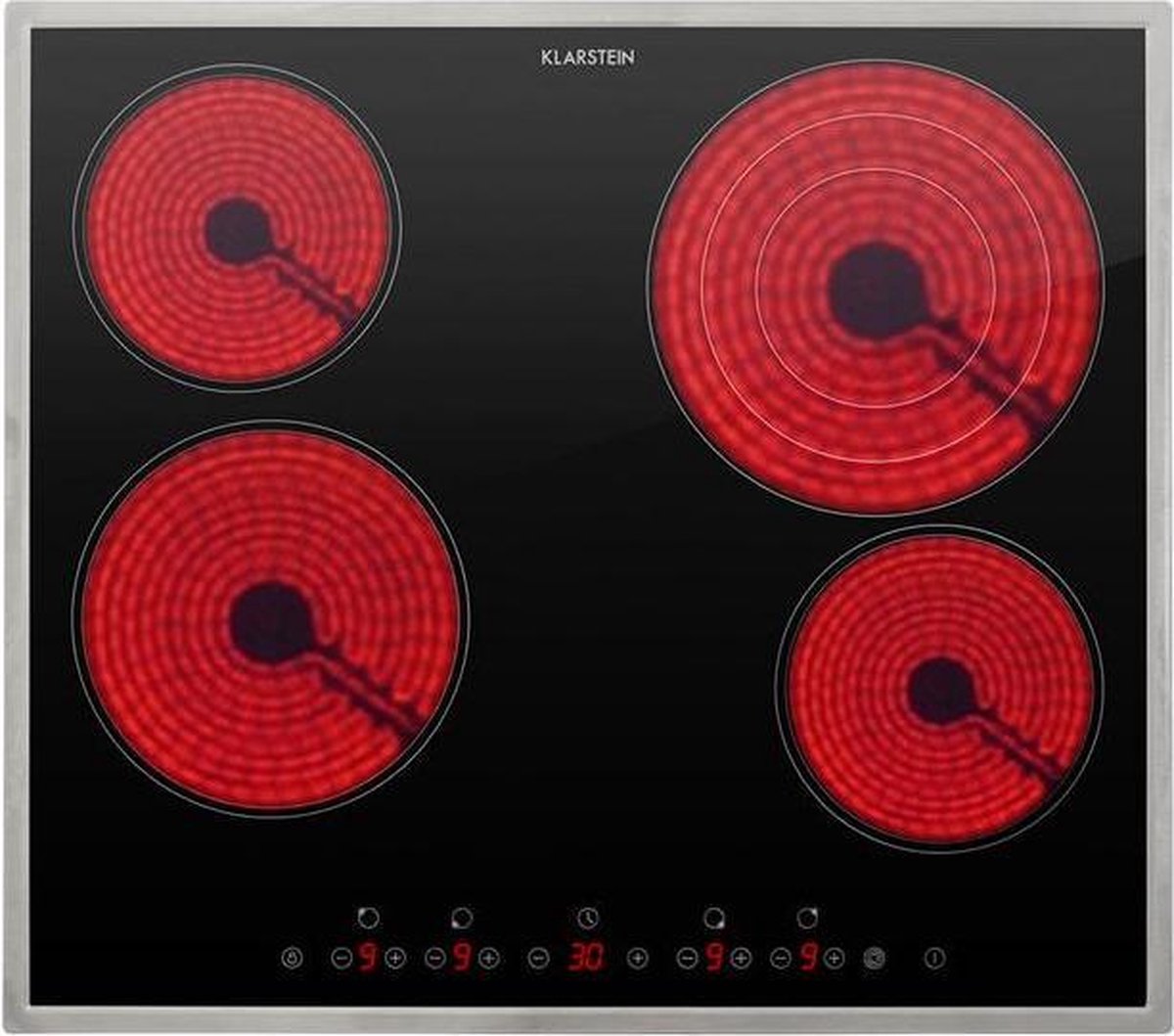 Klarstein Virtuosa 4 inbouw glaskeramische kookplaat 4 zones - 9 standen - timer -touch bedieningspaneel - 6500W - zwart