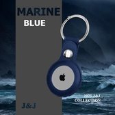 J&J Leren sleutelhanger voor Apple Airtag - Blauw - Leren hoesje - Beschermhoes - Airtag houder - Eco leer