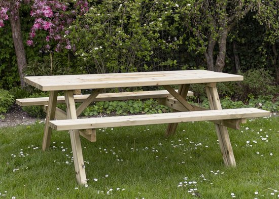 Beste Prijsshop.nl - Picknicktafel Vuren 180 - Extra dik hout - 6 persoons - Geïmpregneerd - Vuren - 180cm lange picknicktafel | Tuintafel |