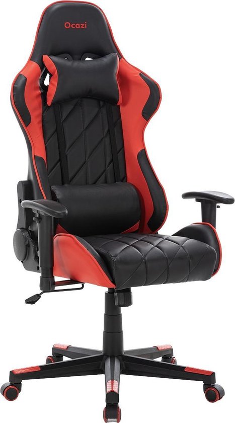 Ocazi Gaming Chair / Office Chair - Ergonomique - Gaming Chair - Gaming Chair - Adultes/ Enfant - Avec oreiller cervical - Rouge - Nevada
