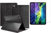Hoes geschikt voor iPad Pro 2021 11 inch - Screenprotector GlassGuard - Hoes Leren Case Zwart