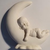Baby Slapend op de Maan - 9 x 8 x 4 cm - Wit - Beeldje staand - 1 stuk