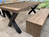 Complete Tuinset Verticale * Aanbieding * | Steigerhout | 4 - 6 persoons | Tuintafel met stalen poten met 2  bankjes | Quattro Design