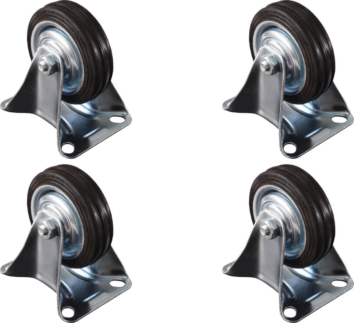 Set van 4 bokwielen transportwielen 75mm | Draagvermogen 4x50kg | Bevestigingsplaat 72x60mm | Hoogte 95mm