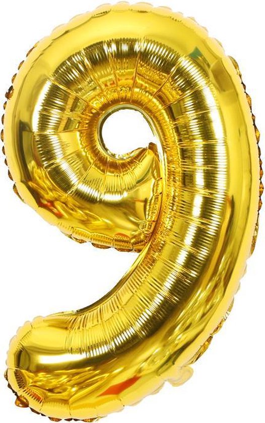 Cijfer ballon 9 jaar Babydouche - goud folie helium ballonnen - 100 cm - gouden negen verjaardag versiering
