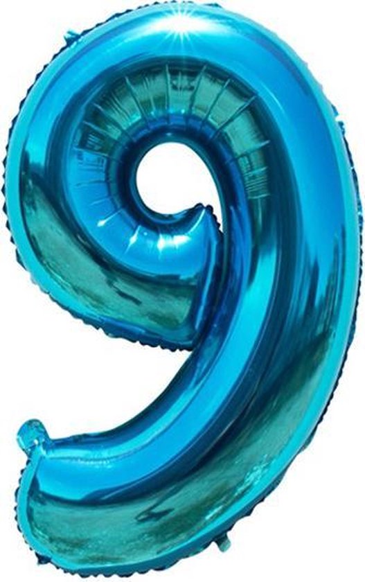 Cijfer ballon 9 jaar Babydouche - blauw folie helium ballonnen - 100 cm - blauwe negen verjaardag versiering
