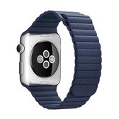 Voor Apple Watch 38 mm lus magnetische sluiting sluiting PU lederen horlogeband (donkerblauw)
