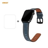 Voor Apple Watch Series 6/5/4 / SE 44 mm Hat-Prince ENKAY 2 in 1 retrostijl PU lederen horlogeband + 3D volledig scherm PET gebogen Hot Bending HD-schermbeschermfolie (blauw)