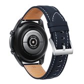 Voor Samsung Galaxy Watch3 41 mm lederen zilveren gesp vervangende band horlogeband (donkerblauw)