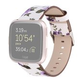 Voor Fitbit Versa 1/2 bloempatroon vervanging polsband horlogeband (wit paars)