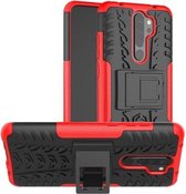 Voor Geschikt voor Xiaomi Redmi Note 8 Pro Bandentextuur Schokbestendig TPU + pc-beschermhoes met houder (rood)