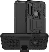 Voor Xiaomi Redmi Note 8 Bandentextuur Schokbestendig TPU + pc-beschermhoes met houder (zwart)