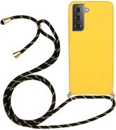 Voor Samsung Galaxy S21 + 5G tarwestro-materiaal + TPU-beschermhoes met draagkoord (geel)
