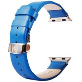 Kakapi voor Apple Watch 42 mm subtiele textuur dubbele gesp lederen horlogeband met connector (blauw)