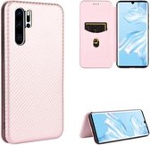 Voor Huawei P30 Pro Carbon Fiber Texture Magnetische Horizontale Flip TPU + PC + PU Leather Case met Card Slot (Pink)