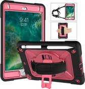 Voor iPad Mini 5/4 contrastkleurige siliconen + pc-combinatiebehuizing met houder (zwart + roze rood)