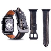 Voor Apple Watch Series 3 & 2 & 1 38 mm Tiga lijnpatroon PU lederen polshorloge band (zwart)