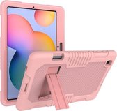 Contrasterende kleur Robot schokbestendig siliconen + pc-beschermhoes met houder voor Samsung Galaxy Tab S6 Lite P610 (roségoud)