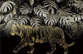 Glasschilderij Dieren: de Tijger - Abstract Design - Zwart & Goud - Fotokunst - 120x80cm