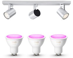 Philips Hue Runner Opbouwspot (Aluminium) - Wit en Gekleurd Licht - Plafondspot met 3 Lichtpunten -…