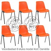 King of Chairs -set van 6- model KoC Daniëlle oranje met zwart onderstel. Kantinestoel stapelstoel kuipstoel vergaderstoel tuinstoel kantine stapel stoel kantinestoelen stapelstoel