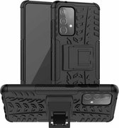 Voor Samsung Galaxy A52 Bandentextuur Schokbestendig TPU + PC beschermhoes met houder (zwart)