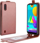 Voor Samsung Galaxy M01 R64 textuur enkele verticale flip lederen beschermhoes met kaartsleuven en fotolijst (bruin)