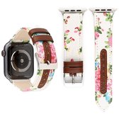 Denim bloemenpatroon lederen horlogebandje voor Apple Watch Series 5 & 4 44mm / 3 & 2 & 1 42mm (wit)