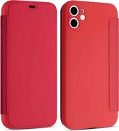 Imiteer vloeibare siliconen horizontale flip lederen hoes met kaartsleuven voor iPhone 11 Pro Max (rood)