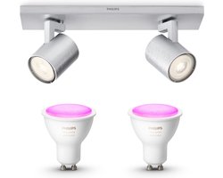 Philips Hue Runner Opbouwspot (Aluminium) - Wit en Gekleurd Licht - Plafondspot met 2 Lichtpunten -…