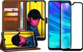 Hoesje geschikt voor Huawei P Smart 2019 - Book Case Leer Wallet Bruin + Screenprotector Glas Full Screen Protector