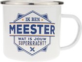 Mok - Top vent - Meester - Geëmailleerd - Gevuld met een snoepmix - In cadeauverpakking