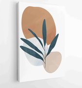 Earth tone background foliage line art drawing with abstract shape 2 - Moderne schilderijen – Vertical – 1928942360 - 115*75 Vertical