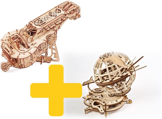 UGears voordeelpakket Woondecoratie; hurdy gurdy ( draailier ) en globus - Ugears