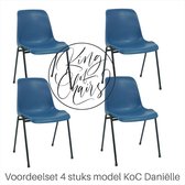 King of Chairs -set van 4- model Daniëlle blauw met zwart onderstel. Stapelstoel kantinestoel kuipstoel vergaderstoel tuinstoel kantine stoel stapel stoel kantinestoelen stapelstoe