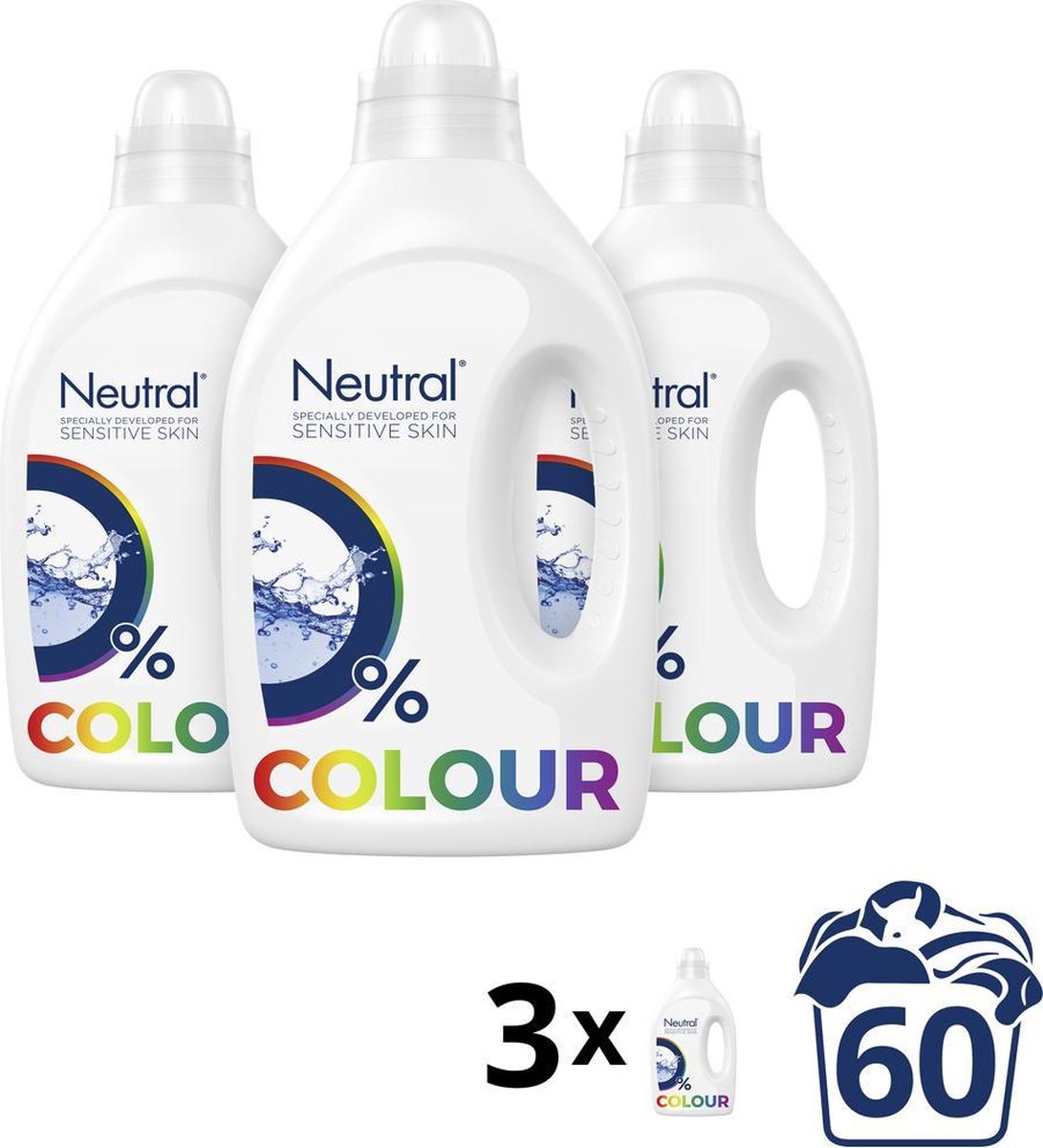 Neutral Kleur Parfumvrij Wasmiddel - 3 x 20 wasbeurten - Voordeelverpakking