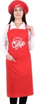 Chef Keukenschort met koksmuts 65x95 cm Rood Kookschort met zakken Keukenschort dames Schort voor vrouwen een voor mannen
