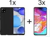 Samsung galaxy A22 5G hoesje zwart siliconen case hoes cover hoesjes - 3x Samsung A22 5G screenprotector
