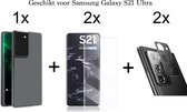 Samsung S21 Ultra Hoesje - Samsung Galaxy S21 Ultra hoesje siliconen case transparant cover - 2x Samsung S21 Ultra Screen Protector UV + 2x Camera Lens Screenprotector