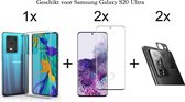 Samsung Galaxy S20 Ultra hoesje siliconen case transparant cover - 2x Samsung S20 Ultra Screen Protector Full Cover + 2x Camera Lens Screenprotector