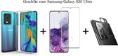 Samsung Galaxy S20 Ultra hoesje siliconen case transparant cover - 1x Samsung S20 Ultra Screen Protector Full Cover + 1x Camera Lens Screenprotector