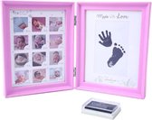 Kinder Fotolijst Roze - Voet & Hand Afdruk - Babyshower - Kraamcadeau - Inclusief Inkt - Meisje