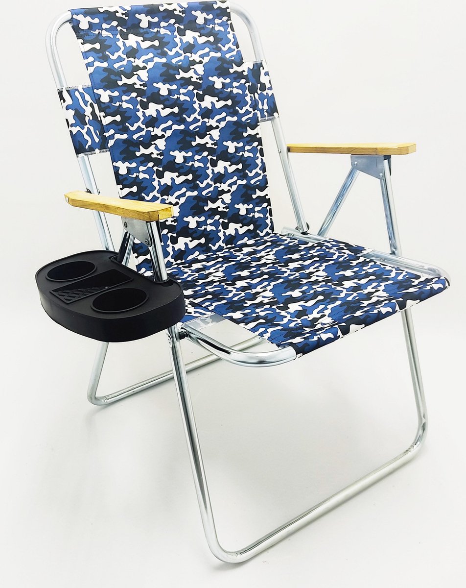 2 X Campingstoel - tuinstoel - visser stoel - Inklapbaar- Met Bekerhouder- Camouflage Blauw