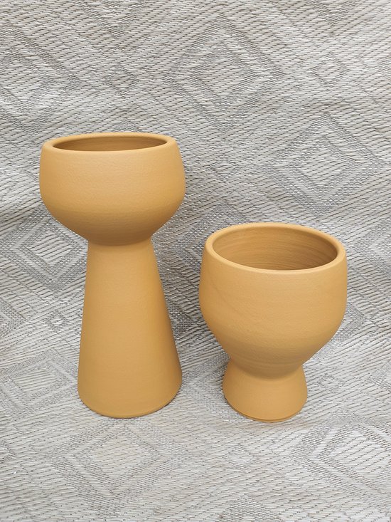 Mica Decorations Marlou pot op voet licht oranje ,Set van 2, H 39 x