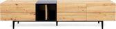 Oak & black - TV-meubel - L195cm - MDF + melamine - zwarte kunststof poten