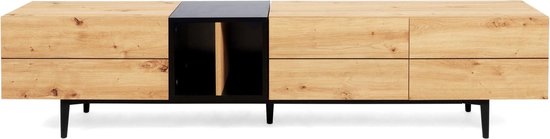 Oak & black - TV-meubel - L195cm - MDF + melamine - zwarte kunststof poten  | bol.com
