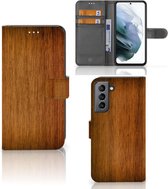 Telefoonhoesje Geschikt voor Samsung Galaxy S21 FE Wallet Book Case Donker Hout
